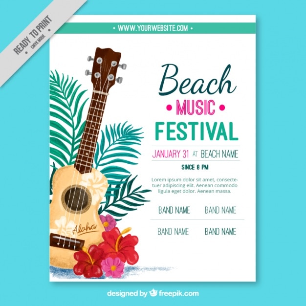 Vector gratuito cartel de festival de música de la playa con guitarra