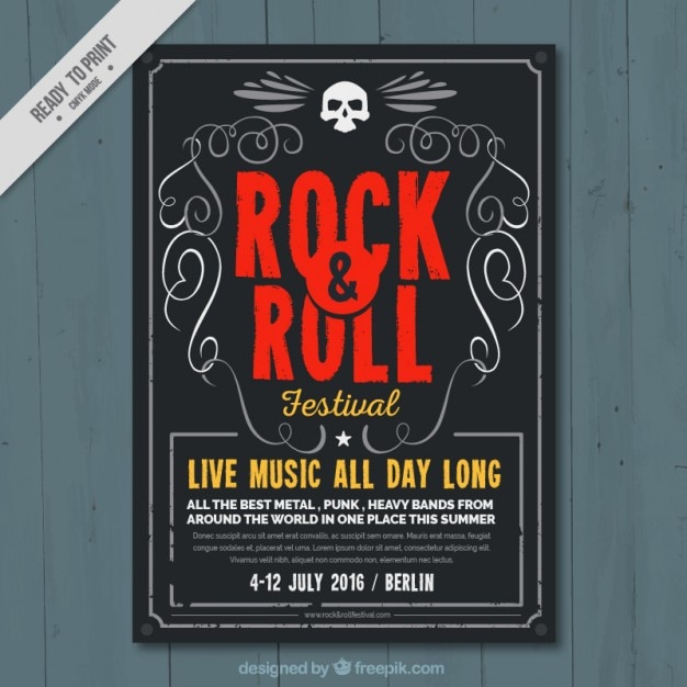 Vector gratuito cartel de festival de música rock and roll