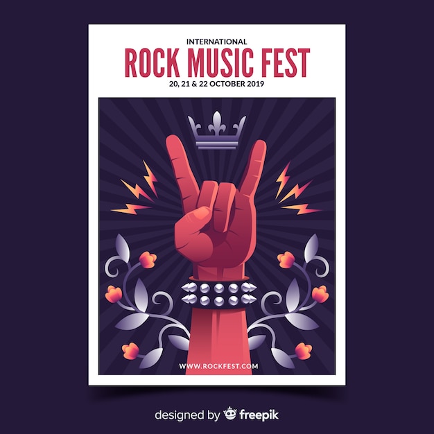 Vector gratuito cartel del festival de música rock con ilustración de degradado