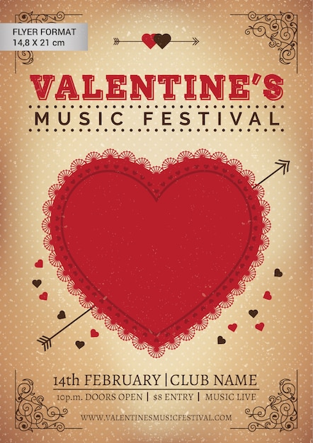 Vector gratuito cartel del festival de música de san valentín