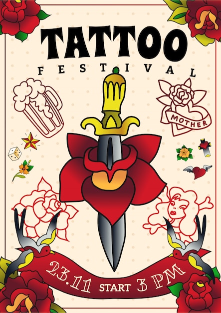 Vector gratuito cartel del festival del tatuaje