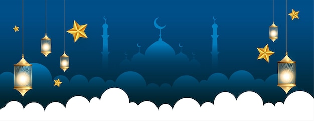 Vector gratuito cartel festivo de eid mubarak estilo papel con decoración islámica