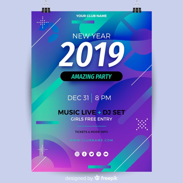 Cartel de fiesta de año nuevo 2019
