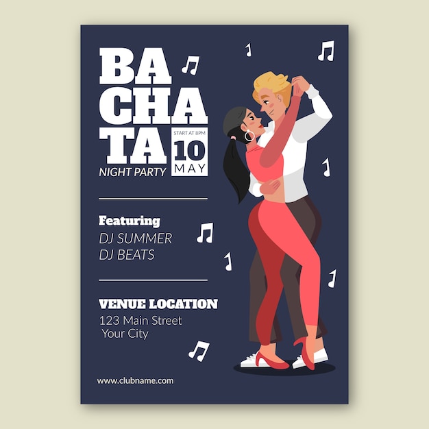 Vector gratuito cartel fiesta bachata dibujado a mano