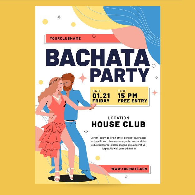 Cartel de fiesta bachata de diseño plano dibujado a mano