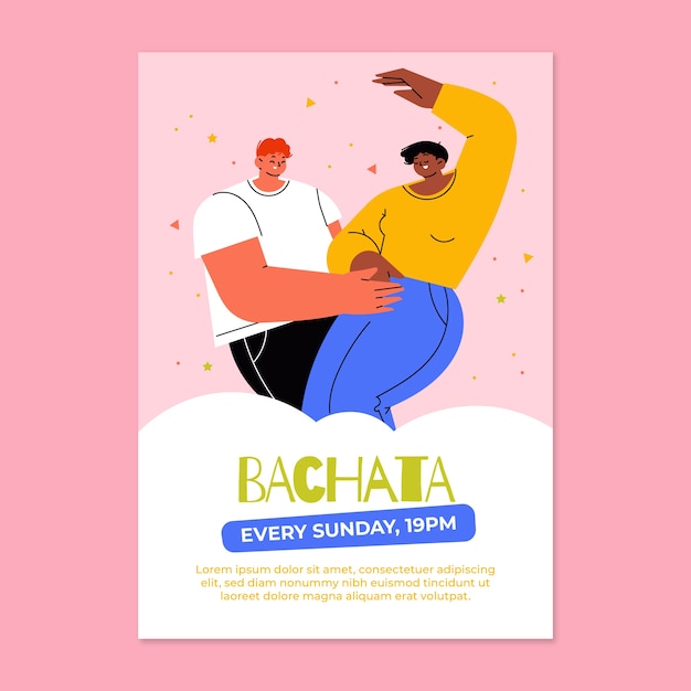 Vector gratuito cartel de fiesta bachata de diseño plano dibujado a mano