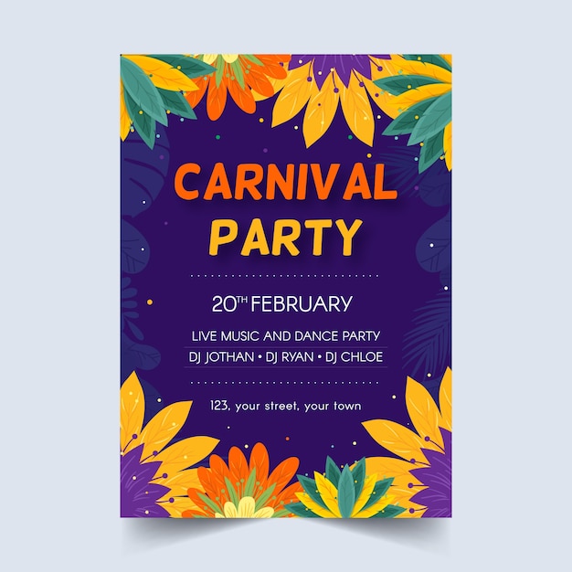 Cartel de fiesta de carnaval dibujado a mano