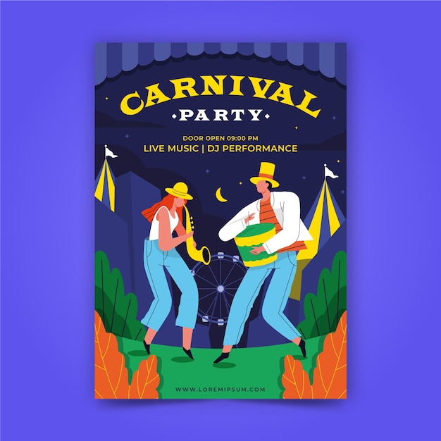 Cartel de fiesta de carnaval dibujado a mano