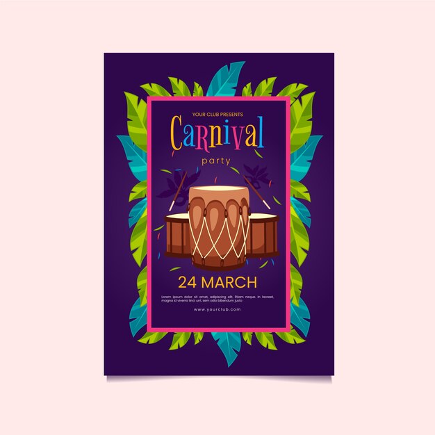 Cartel de fiesta de carnaval de diseño plano