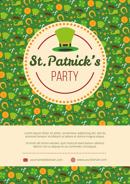 Vector gratuito cartel de fiesta del día de san patricio con objetos decorativos