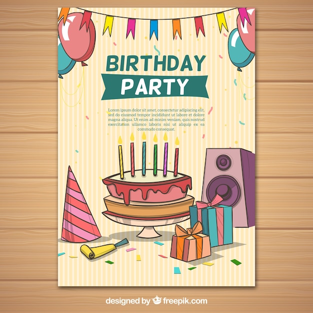 Cartel de fiesta con elementos de cumpleaños