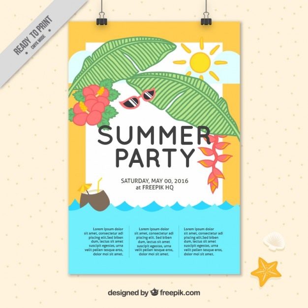 Cartel de fiesta de elementos de verano dibujados a mano