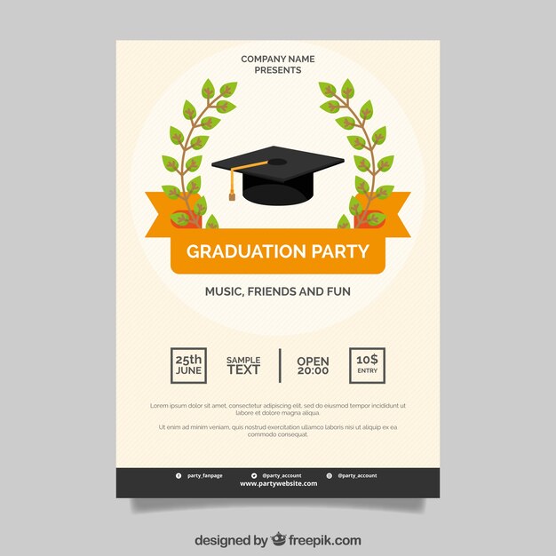 Cartel de fiesta de graduación con cinta naranja