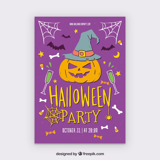 Cartel de fiesta de halloween con calabaza y otros elementos