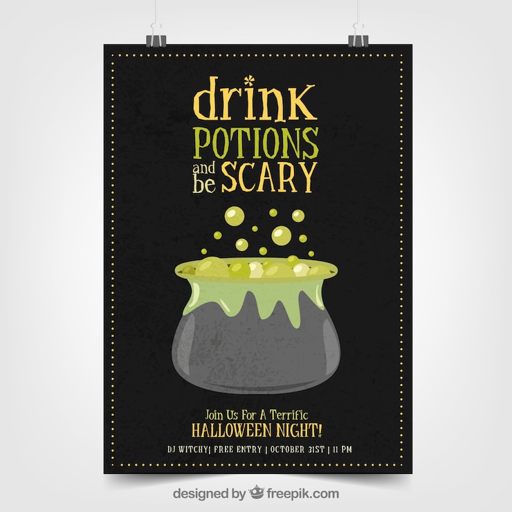 Vector gratuito cartel de fiesta de halloween con caldera