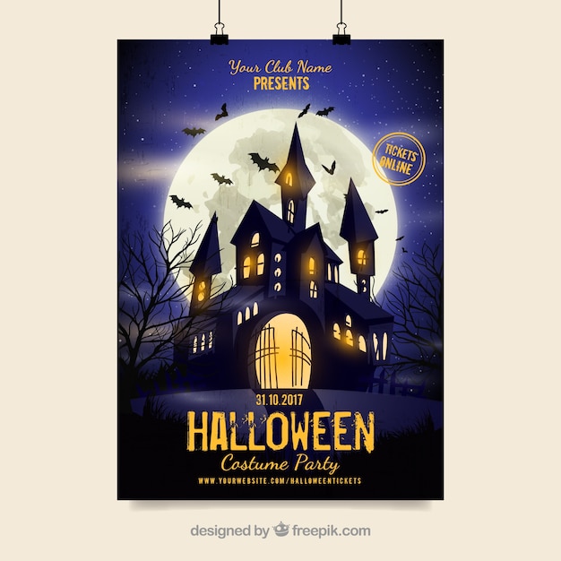 Vector gratuito cartel de fiesta de halloween con castillo