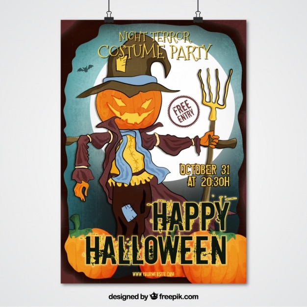 Vector gratuito cartel de fiesta de halloween de espantapájaros