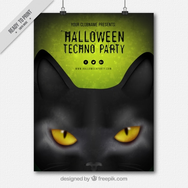 Vector gratuito cartel de fiesta de halloween con mirada felina