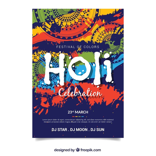 Cartel para la fiesta holi en diseño plano