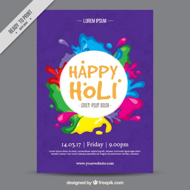 Cartel de fiesta de holi con manchas coloridas