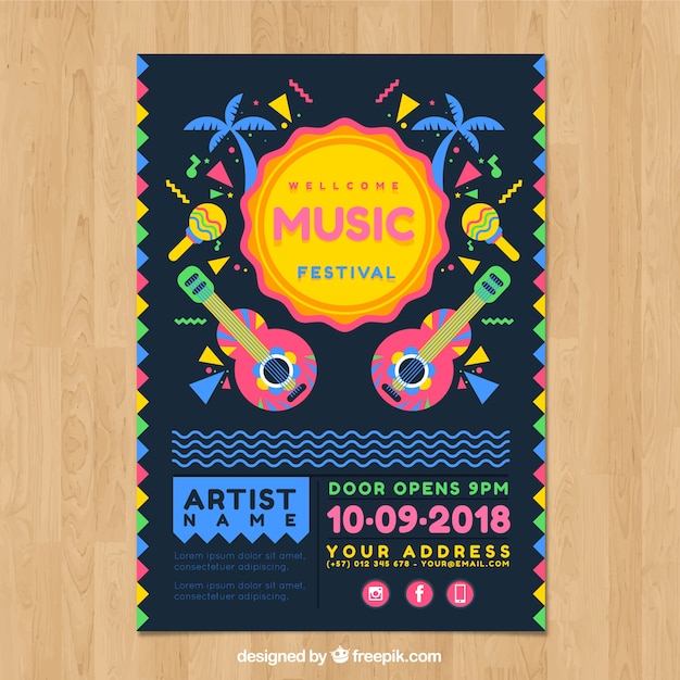 Vector gratuito cartel de fiesta de música con guitarras