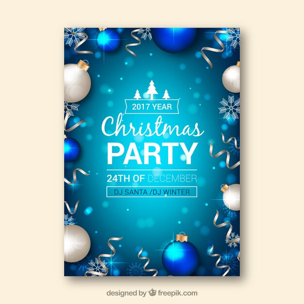 Cartel para una fiesta de navidad en tonos azules