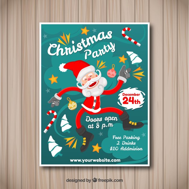 Cartel de fiesta con el papá noel bailando