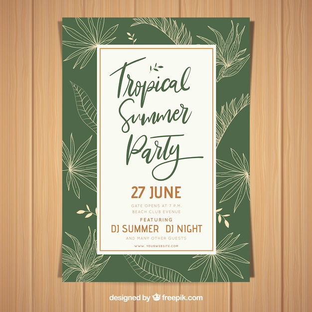 Cartel de fiesta con plantas de verano