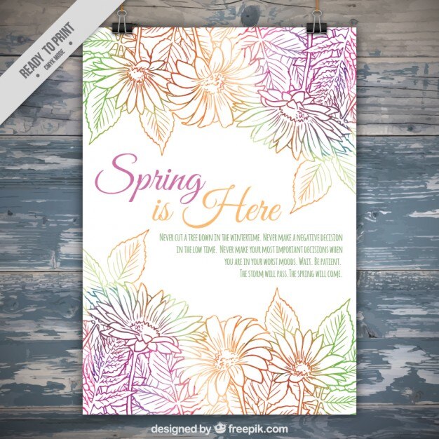 Cartel de fiesta de primavera de flores de colores dibujadas a mano