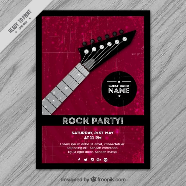 Cartel de fiesta de rock con una guitarra