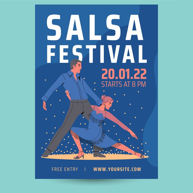 Vector gratuito cartel de fiesta de salsa de diseño plano dibujado a mano
