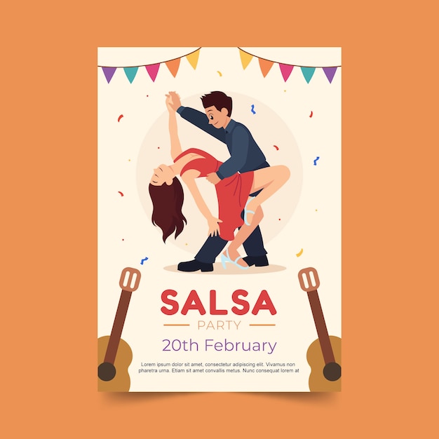 Vector gratuito cartel de fiesta de salsa de diseño plano dibujado a mano