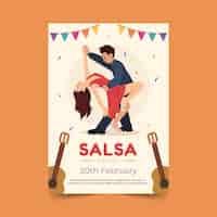 Vector gratuito cartel de fiesta de salsa de diseño plano dibujado a mano