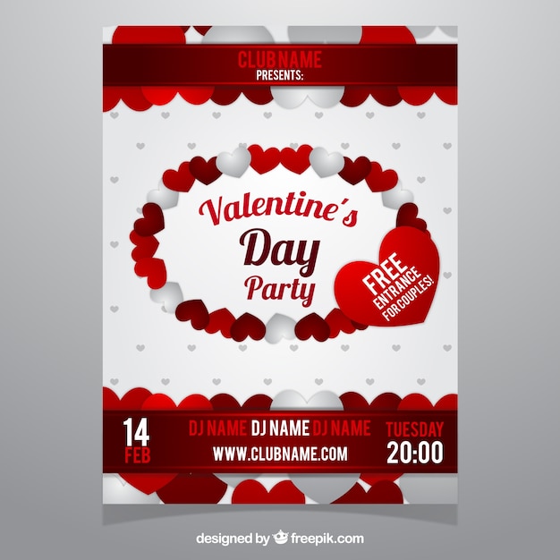 Vector gratuito cartel de fiesta de san valentín con corazones