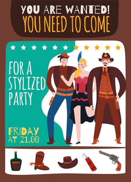 Cartel de la fiesta del vaquero del salvaje oeste