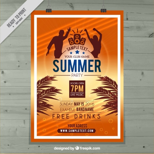 Vector gratuito cartel de fiesta de verano en color naranja