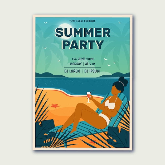 Cartel de fiesta de verano dibujado a mano