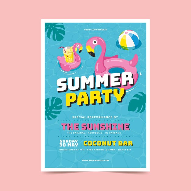 Cartel de fiesta de verano en diseño plano