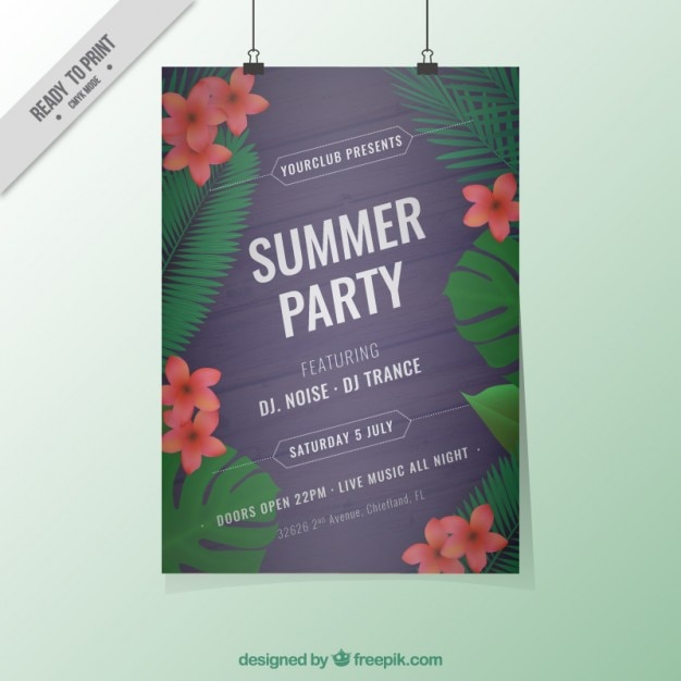 Vector gratuito cartel de fiesta de verano con flores