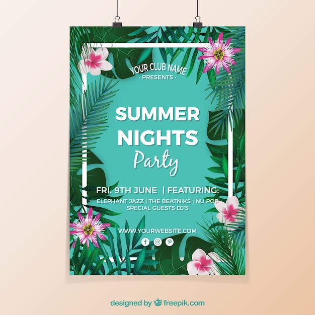 Cartel de fiesta de verano con flores