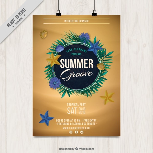 Vector gratuito cartel para fiesta de verano con hojas de palmera