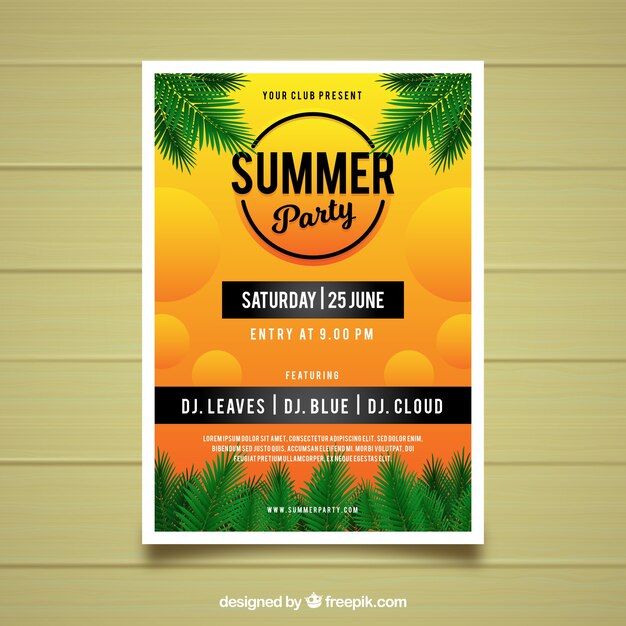 Vector gratuito cartel de fiesta de verano con plantas