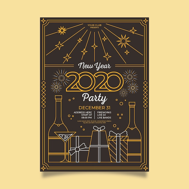 Vector gratuito cartel de fiesta vintage con cajas de regalo en estilo de contorno