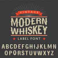 Vector gratuito cartel de fuente de etiqueta de whisky moderno con decoración y estrellas en ilustración negra