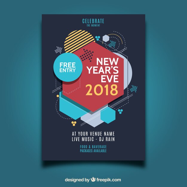 Cartel geométrico para la fiesta de año nuevo