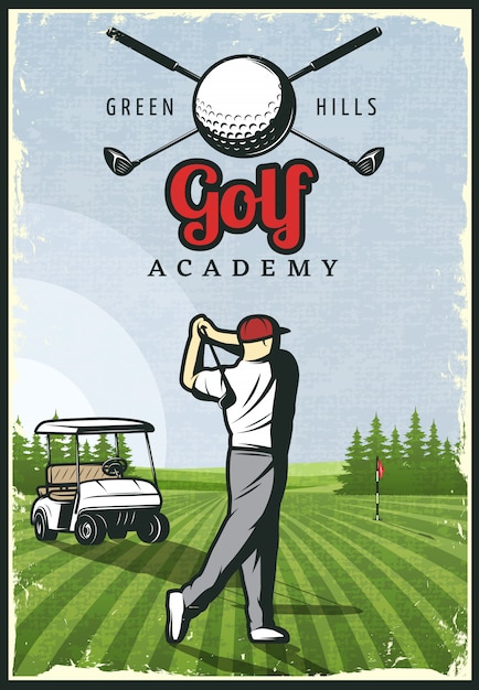 Vector gratuito cartel de golf retro colorido