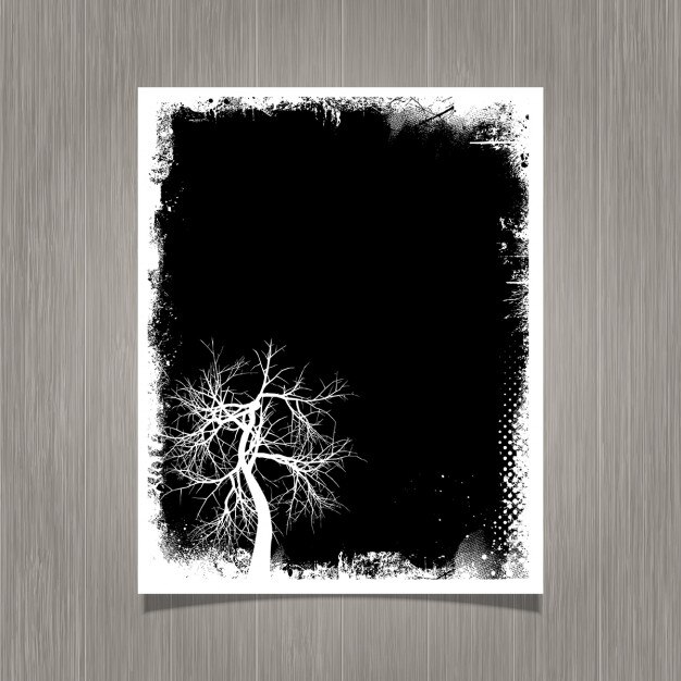 Cartel grunge negro con un árbol
