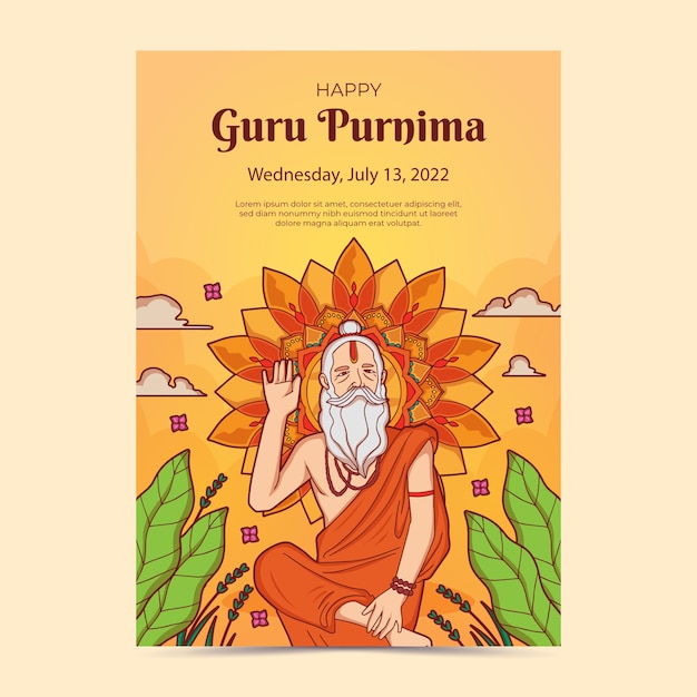 Vector gratuito cartel de gurú purnima dibujado a mano