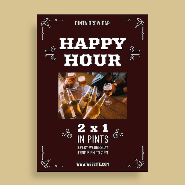 Vector gratuito cartel de hora feliz de cerveza vintage pinta brew bar