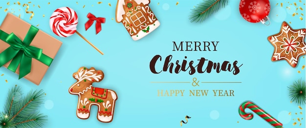 Cartel horizontal de Navidad realista